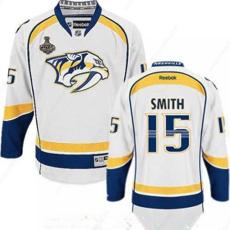 Men’s Nashville Predators #15 Craig Smith White 2017 Stanley Cup Finals Patch Stitched NHL Reebok Hockey Jersey