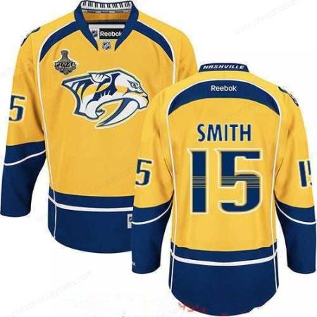 Men’s Nashville Predators #15 Craig Smith Yellow 2017 Stanley Cup Finals Patch Stitched NHL Reebok Hockey Jersey