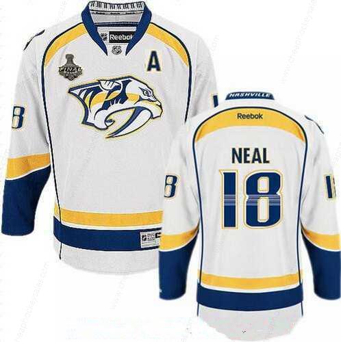 Men’s Nashville Predators #18 James Neal White 2017 Stanley Cup Finals A Patch Stitched NHL Reebok Hockey Jersey