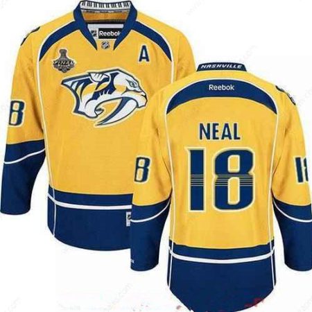 Men’s Nashville Predators #18 James Neal Yellow 2017 Stanley Cup Finals A Patch Stitched NHL Reebok Hockey Jersey