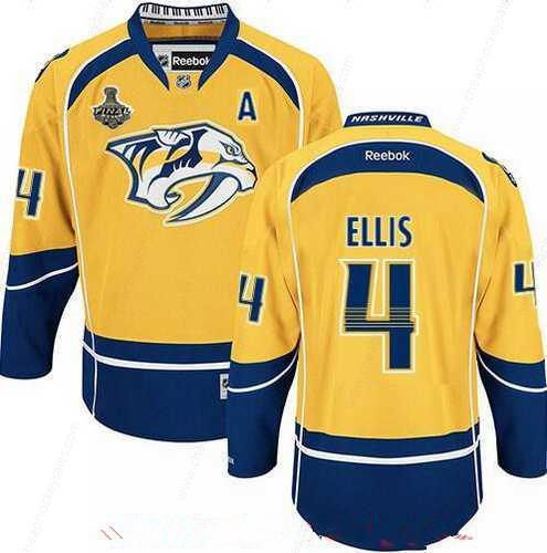 Men’s Nashville Predators #4 Ryan Ellis Yellow 2017 Stanley Cup Finals A Patch Stitched NHL Reebok Hockey Jersey