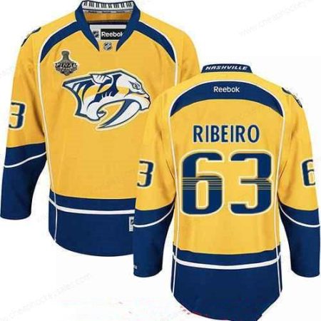 Men’s Nashville Predators #63 Mike Ribeiro Yellow 2017 Stanley Cup Finals Patch Stitched NHL Reebok Hockey Jersey