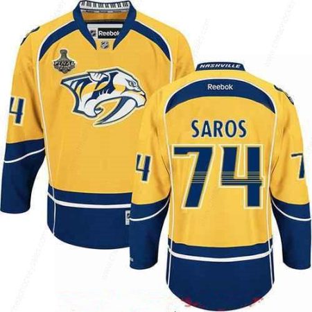 Men’s Nashville Predators #74 Juuse Saros Yellow 2017 Stanley Cup Finals Patch Stitched NHL Reebok Hockey Jersey