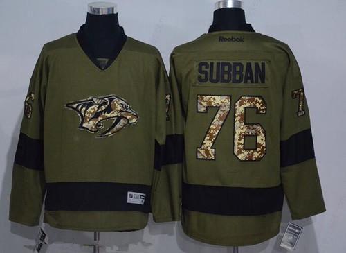 Men’s Nashville Predators #76 P. K. Subban Green Salute To Service Stitched NHL Reebok Hockey Jersey