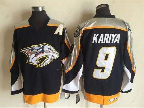 Men’s Nashville Predators #9 Paul Kariya Navy Blue 1998-99 Throwback Stitched NHL CCM Vintage Hockey Jersey