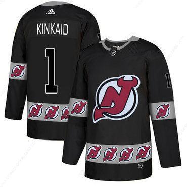 Men’s New Jersey Devils #1 Keith Kinkaid Black Team Logos Fashion Adidas Jersey