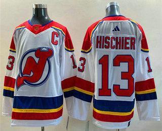 Men’s New Jersey Devils #13 Nico Hischier White 2022 Reverse Retro Stitched Jersey