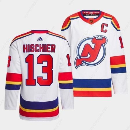 Men’s New Jersey Devils #13 Nico Hischier White 2022-23 Reverse Retro Stitched Jersey