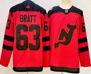 Men’s New Jersey Devils #63 Jesper Bratt Red 2024 Stadium Series Authentic Jersey