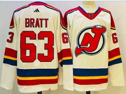 Men’s New Jersey Devils #63 Jesper Bratt White 2022 Reverse Retro Authentic Jersey