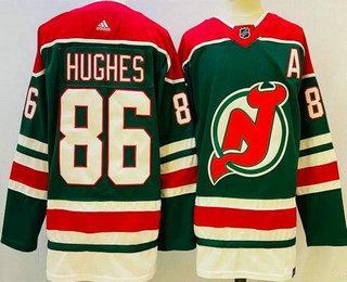 Men’s New Jersey Devils #86 Jack Hughes Green 2021 Reverse Retro Authentic Jersey