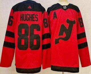 Men’s New Jersey Devils #86 Jack Hughes Red 2023-2024 Stadium Series Stitched Jersey