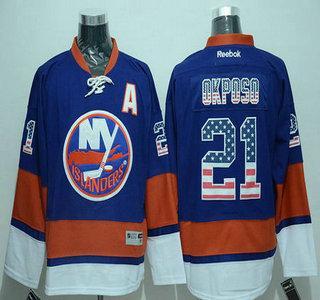 Men’s New York Islanders #21 Kyle Okposo Reebok Light Blue Usa Flag Hockey Jersey