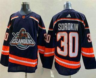 Men’s New York Islanders #30 Ilya Sorokin Navy 2022 Reverse Retro Stitched Jersey