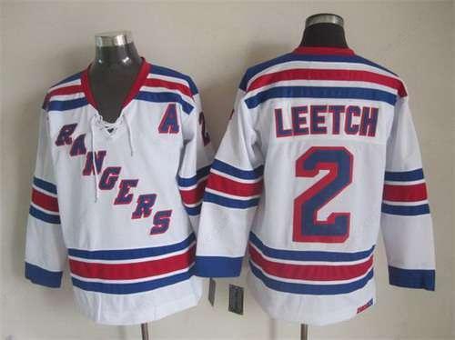 Men’s New York Rangers #2 Brian Leetch White CCM Vintage Throwback Jersey