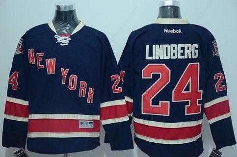 Men’s New York Rangers #24 Oscar Lindberg Navy Blue Third 85Th Jersey