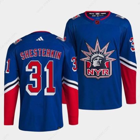 Men’s New York Rangers #31 Igor Shesterkin Blue 2022 Reverse Retro Stitched Jersey