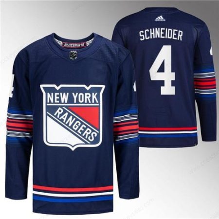 Men’s New York Rangers #4 Braden Schneider Navy Stitched Jersey