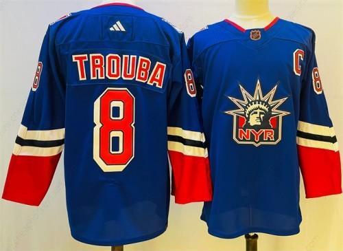 Men’s New York Rangers #8 Jacob Trouba Blue 2022-23 Reverse Retro Stitched Jersey