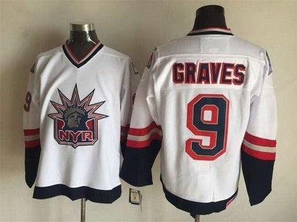 Men’s New York Rangers #9 Adam Graves 1996-97 White CCM Vintage Throwback Jersey