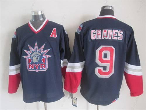 Men’s New York Rangers #9 Adam Graves Navy Blue CCM Vintage Throwback Jersey