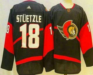 Men’s Ottawa Senators #18 Tim Stutzle Black 2022 Reverse Retro Authentic Jersey