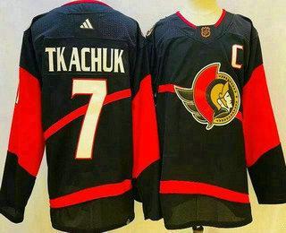 Men’s Ottawa Senators #7 Brady Tkachuk Black 2022 Reverse Retro Authentic Jersey