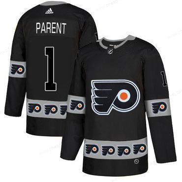 Men’s Philadelphia Flyers #1 Bernie Parent Black Team Logos Fashion Adidas Jersey