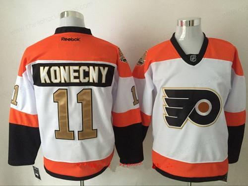 Men’s Philadelphia Flyers #11 Travis Konecny White 50Th Gold Stitched NHL 2016-17 Reebok Hockey Jersey