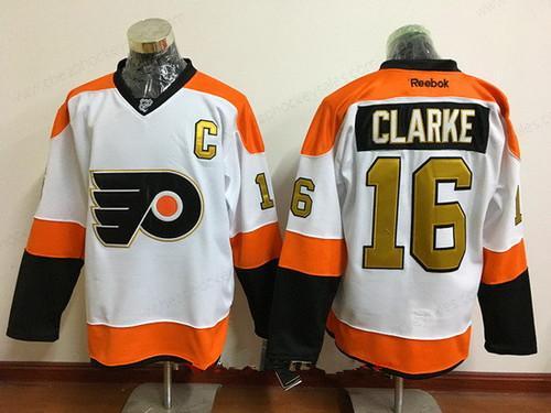 Men’s Philadelphia Flyers #16 Bobby Clarke White 50Th Gold Stitched NHL 2016-17 Reebok Hockey Jersey