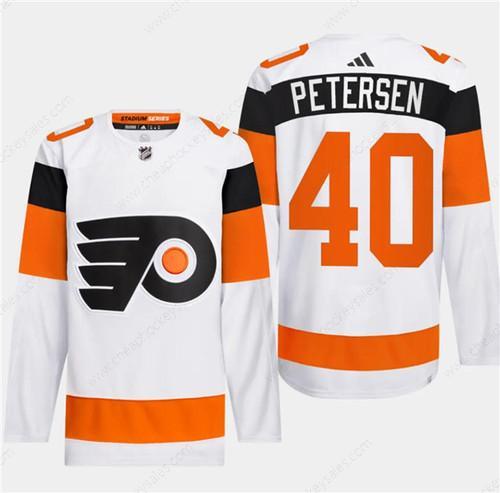 Men’s Philadelphia Flyers #40 Cal Petersen White 2024 Stadium Series Stitched Jersey