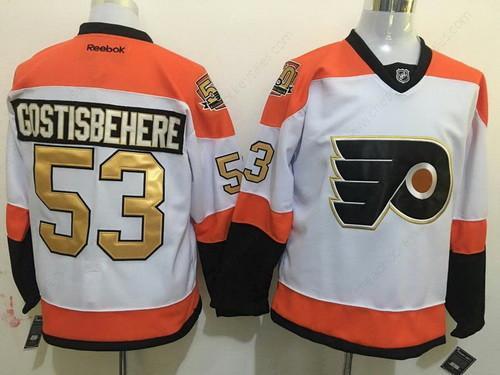 Men’s Philadelphia Flyers #53 Shayne Gostisbehere White 50Th Anniversary Gold Stitched NHL Reebok Hockey Jersey