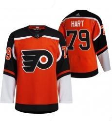 Men’s Philadelphia Flyers #79 Carter Hart Orange 2021 Reverse Retro Authentic Jersey