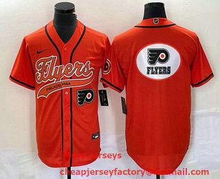 Men’s Philadelphia Flyers Orange Team Big Logo Cool Base Stitched Baseball Jersey