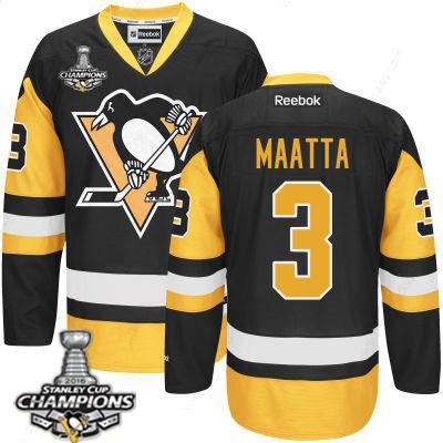 Men’s Pittsburgh Penguins #3 Olli Maatta Black Third Jersey 2017 Stanley Cup Champions Patch