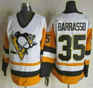 Men’s Pittsburgh Penguins #35 Tom Barrasso 1988-89 White CCM Vintage Throwback Jersey