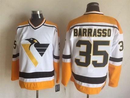 Men’s Pittsburgh Penguins #35 Tom Barrasso 1992-93 White CCM Vintage