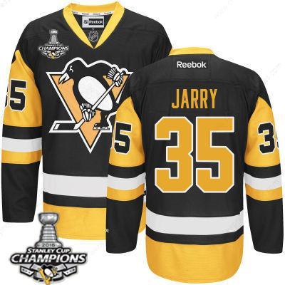 Men’s Pittsburgh Penguins #35 Tristan Jarry Black Third Jersey 2017 Stanley Cup Champions Patch