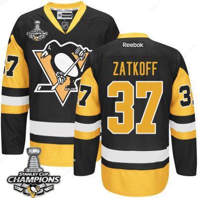 Men’s Pittsburgh Penguins #37 Jeff Zatkoff Black Third Jersey 2017 Stanley Cup Champions Patch