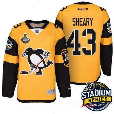 Men’s Pittsburgh Penguins #43 Conor Sheary Yellow Stadium Series 2017 Stanley Cup Finals Patch Stitched NHL Reebok Hockey Jersey