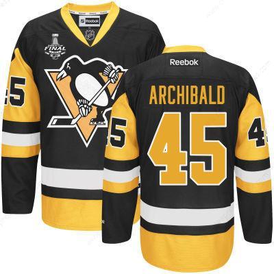 Men’s Pittsburgh Penguins #45 Josh Archibald Black Third 2017 Stanley Cup NHL Finals Patch Jersey