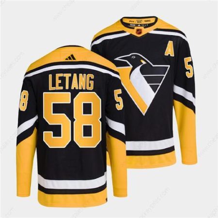 Men’s Pittsburgh Penguins #58 Kris Letang Black 2022 Reverse Retro Stitched Jersey