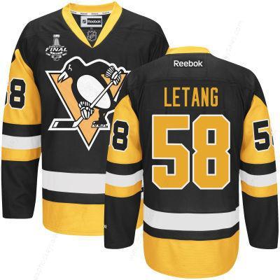 Men’s Pittsburgh Penguins #58 Kris Letang Black Third 2017 Stanley Cup NHL Finals Patch Jersey