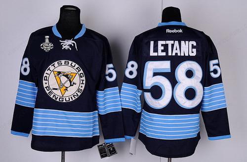 Men’s Pittsburgh Penguins #58 Kris Letang Navy Blue Third 2017 Stanley Cup NHL Finals Patch Jersey