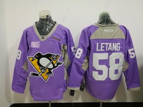 Men’s Pittsburgh Penguins #58 Kris Letang Purple Pink Hockey Fights Cancer Practice Stitched NHL Reebok Hockey Jersey