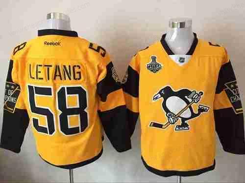 Men’s Pittsburgh Penguins #58 Kris Letang Yellow Stadium Series 2017 Stanley Cup Finals Patch Stitched NHL Reebok Hockey Jersey