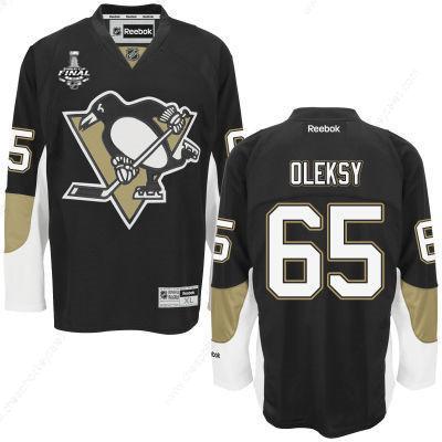 Men’s Pittsburgh Penguins #65 Steve Oleksy Black Team Color 2017 Stanley Cup NHL Finals Patch Jersey