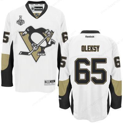 Men’s Pittsburgh Penguins #65 Steve Oleksy White Road 2017 Stanley Cup NHL Finals Patch Jersey