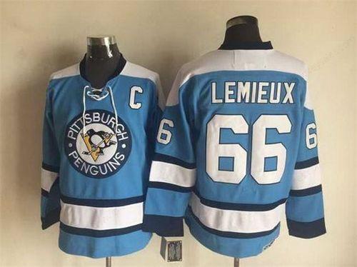 Men’s Pittsburgh Penguins #66 Mario Lemieux 1960 Light Blue CCM Vintage Throwback Hockey Jersey