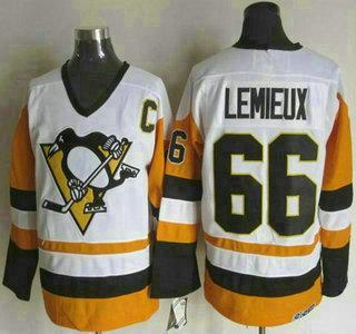 Men’s Pittsburgh Penguins #66 Mario Lemieux 1988-89 White CCM Vintage Throwback Jersey